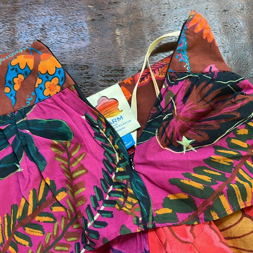 FARM RIO (ALTERED/CUT SHORT) Mini Skirt Tiered Bohemian Multi Tropical Floral XS - Picture 9 of 9